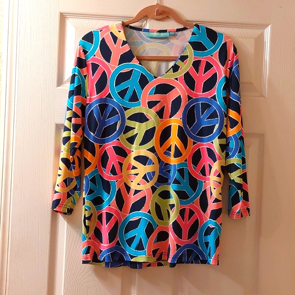Anthony's 3/4 sleeve top. Multi color with black background